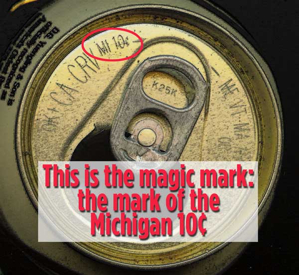 Michigan 10&cent; mark on can